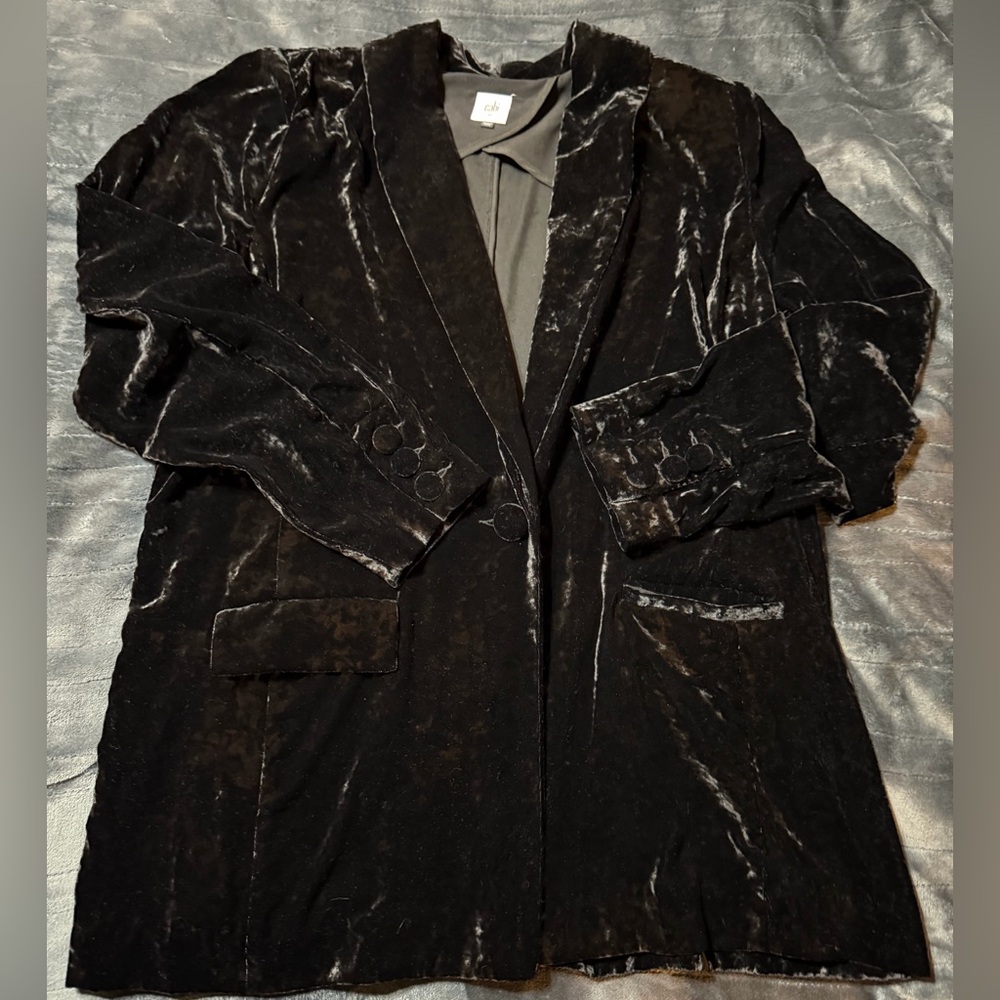 Cabi Crushed Velvet Black Blazer with button